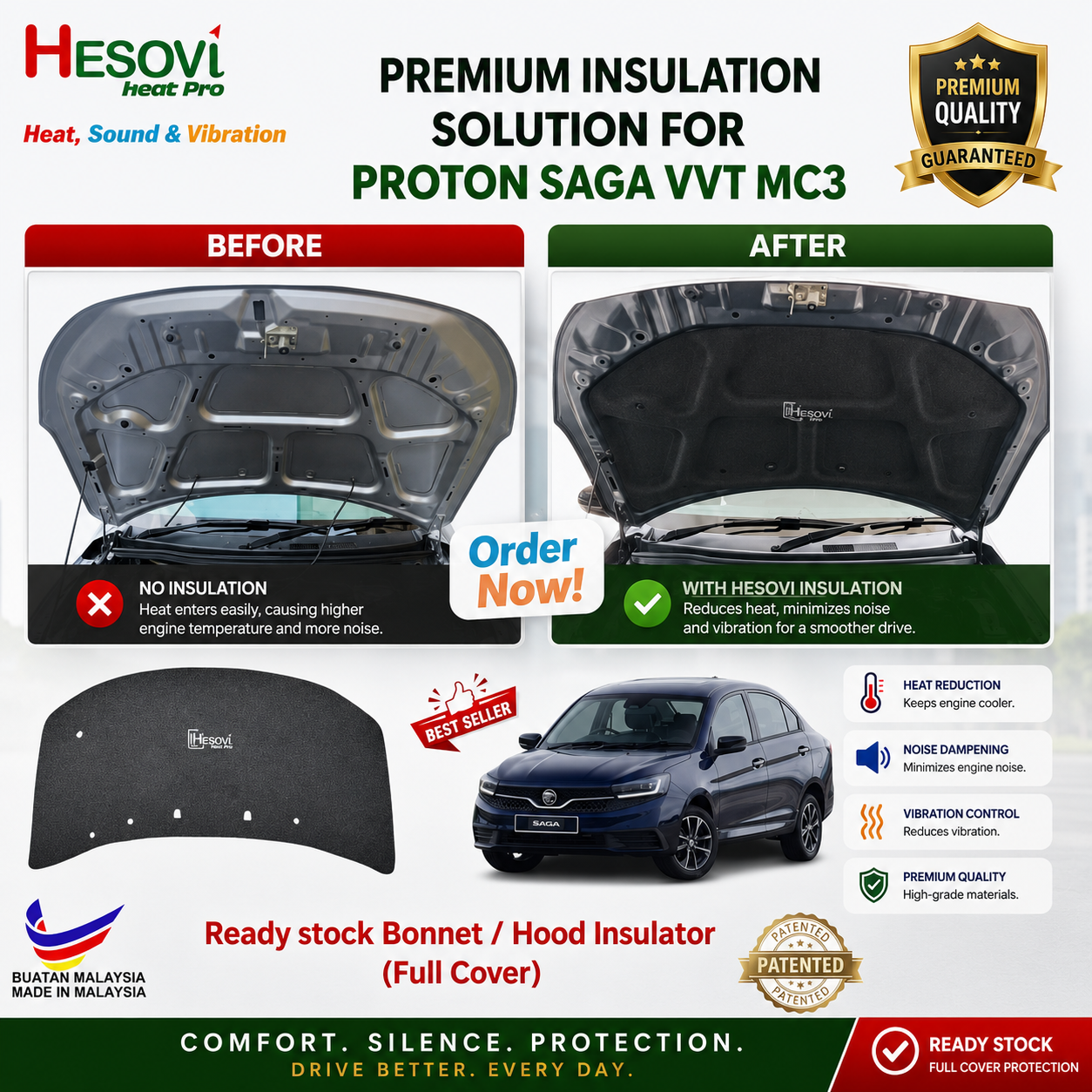 HESOVI Proton Saga VVT (MC3) Full Cover – Heat, Sound and Vibration Reduction