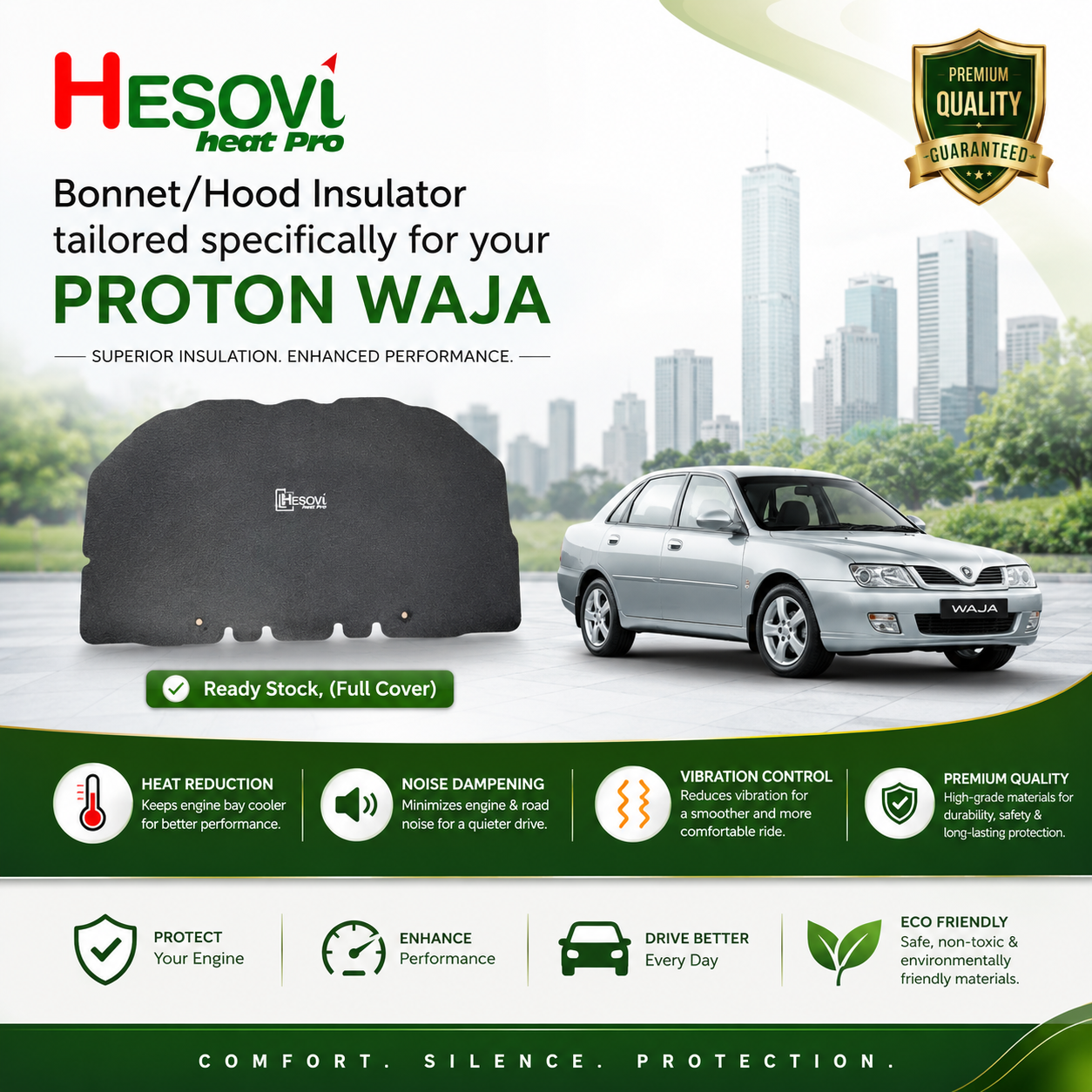 Hesovi Heatpro Car Bonnet/Hood Insulator for PROTON WAJA Model (Full Cover)