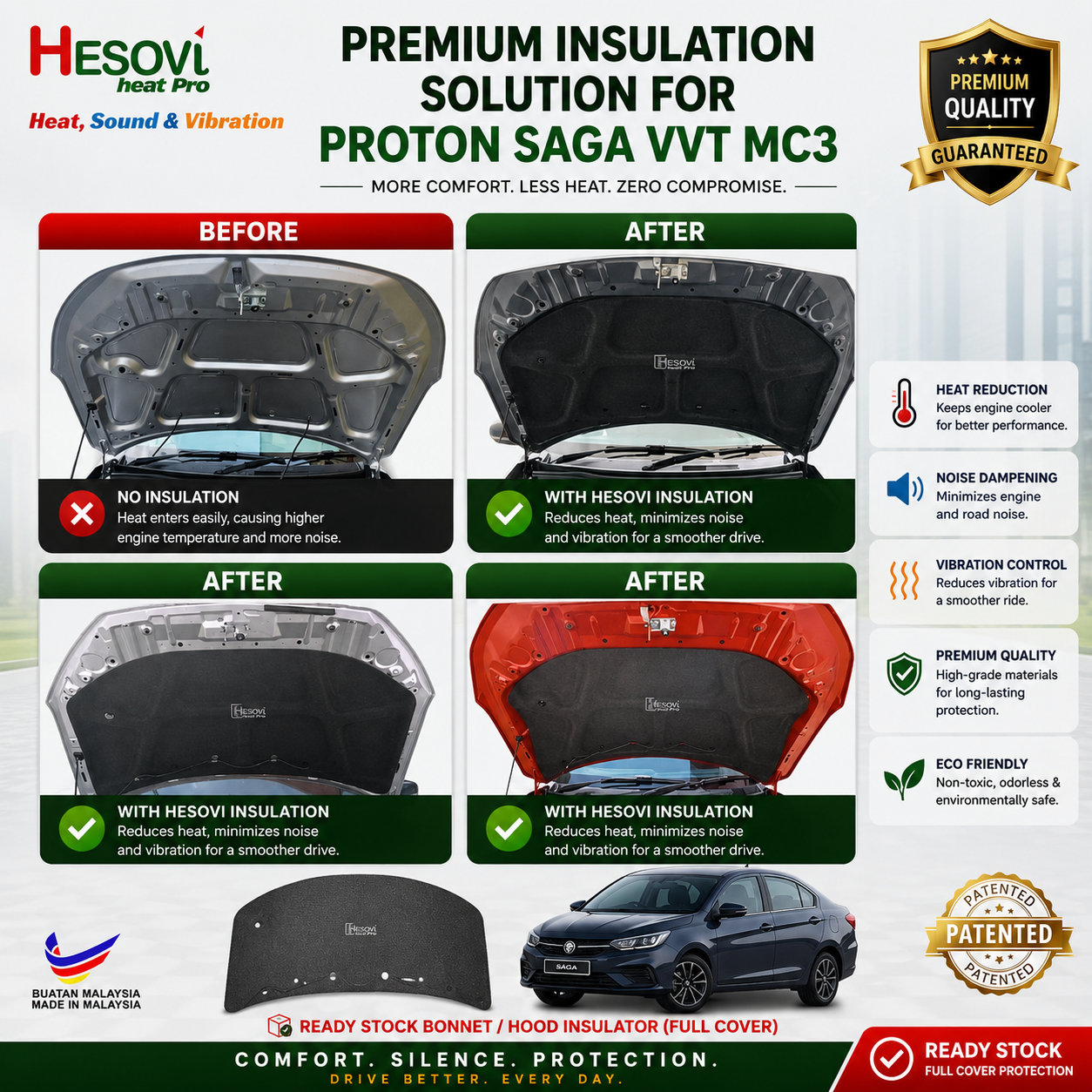 HESOVI Proton Saga VVT (MC3) Full Cover – Heat, Sound and Vibration Reduction - Image 2