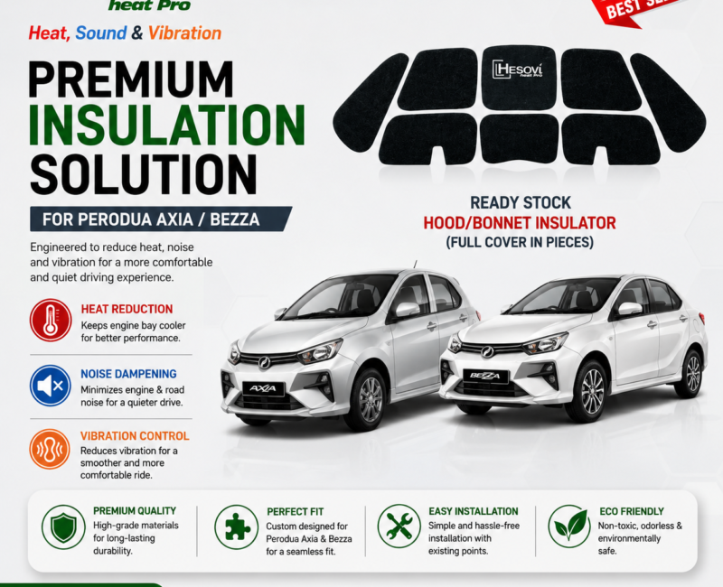 Perodua Axia/Bezza (Gen 1) - HESOVI Bonnet / Hood Insulator for Soundproof, Heat & Vibration (Pieces)