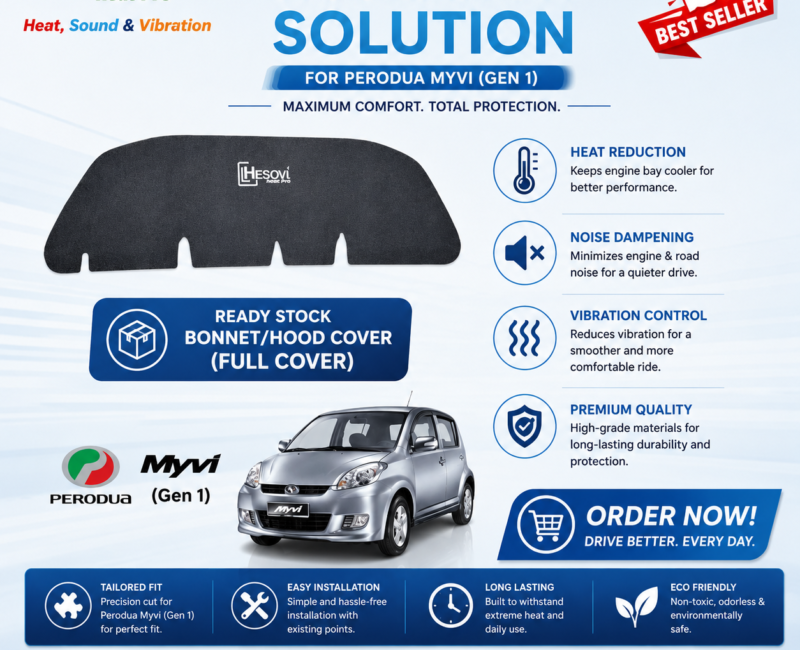 Perodua Myvi (Gen 1) - HESOVI Bonnet / Hood Insulator for Soundproof, Heat & Vibration (Full Cover)