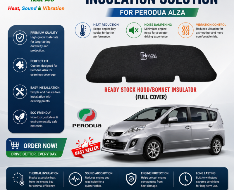 Perodua Alza (Gen 1) - HESOVI Bonnet / Hood Insulator for Soundproof, Heat & Vibration (Full Cover)