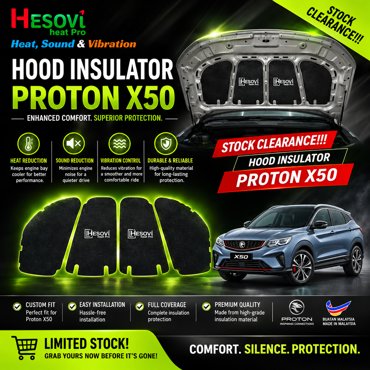 PROTON X50 MC1 - Hesovi Heatpro Car Bonnet/Hood Insulator (Pieces) - Image 3