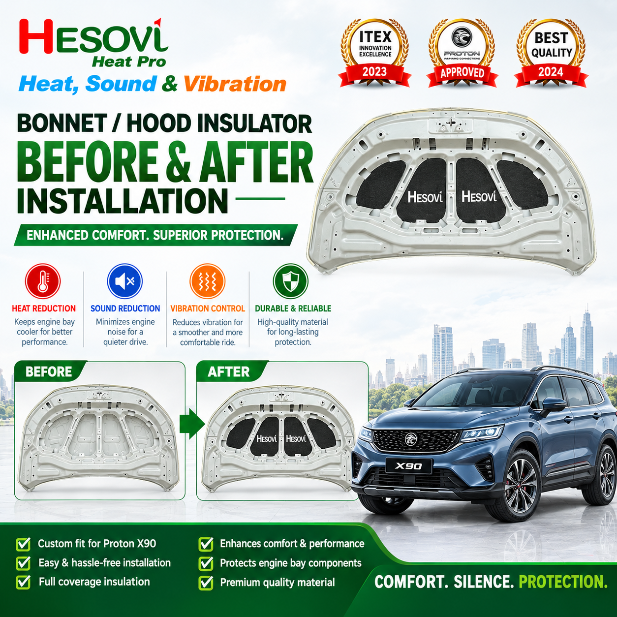 PROTON X90 - Hesovi Heatpro Car Bonnet/Hood Insulator (Pieces) - Image 2