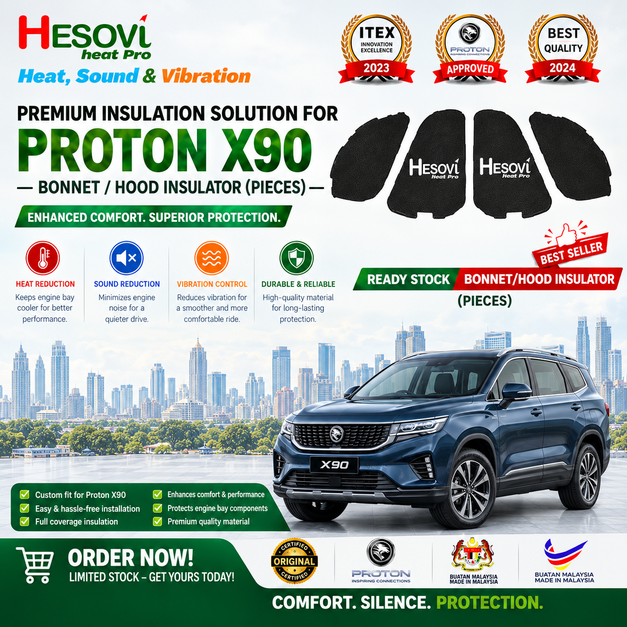 PROTON X90 - Hesovi Heatpro Car Bonnet/Hood Insulator (Pieces)